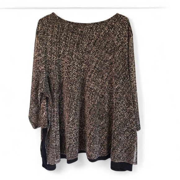 Catherines 3X 26/28W Black Line Print Overlay V-Neck Long Sleeve Tunic Top - Picture 2 of 10